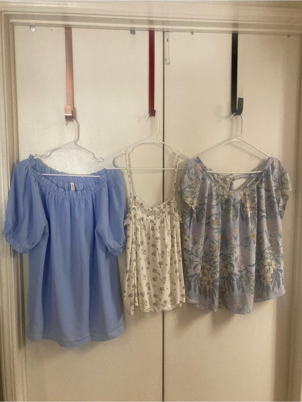 3-Piece Women's Summer Tops Set - Light Blue, Cream Floral, Pastel Floral